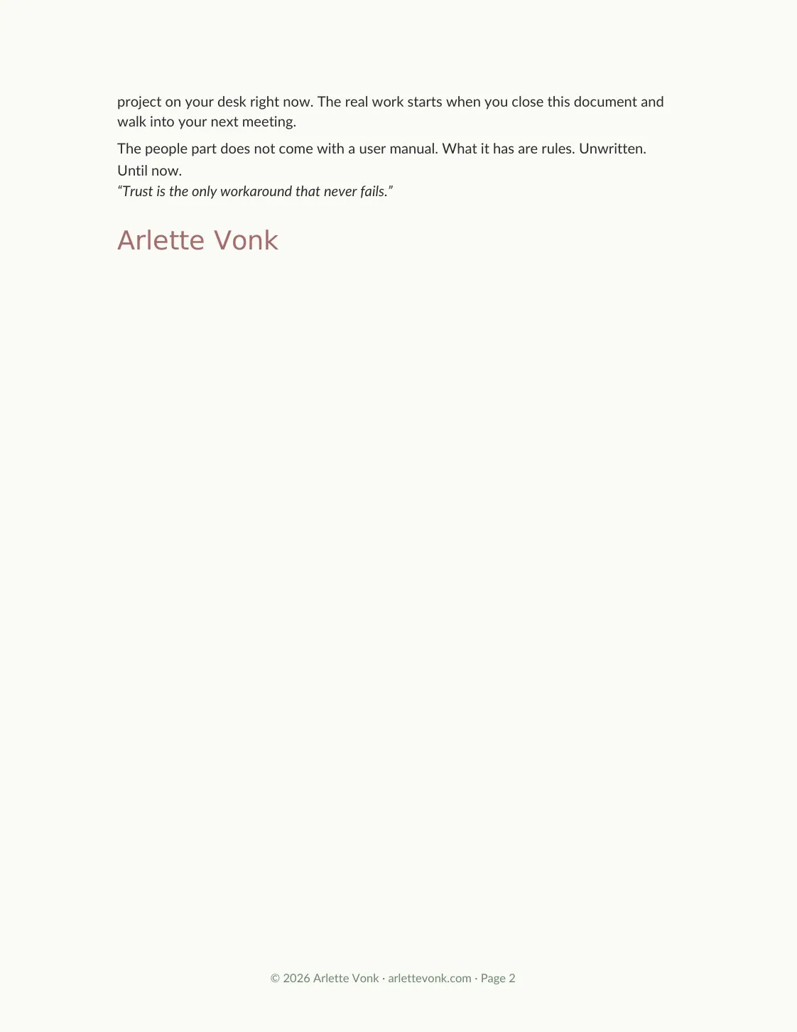 Introduction, second page: the real work starts when you close this document